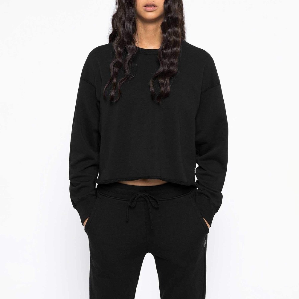 REIGNING CHAMP Knit‎ Pima Terry Cropped Black Crewneck Sweatshirt  Size XS